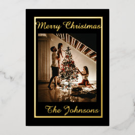 Frohe Weihnachten Schwarz Gold Einfache Moderne Fo Folien Feiertagskarte