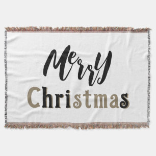 Frohe Weihnachten Schwarz & Gold Text Throw Blanke Decke