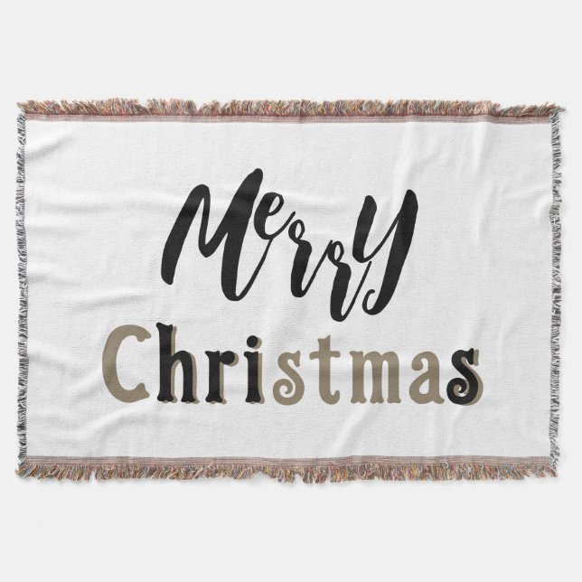 Frohe Weihnachten Schwarz & Gold Text Throw Blanke Decke (Vorderseite)