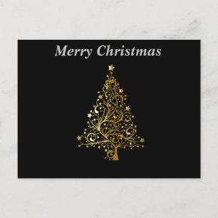 Frohe Weihnachten Schwarz-Gold-Tree Postkarte