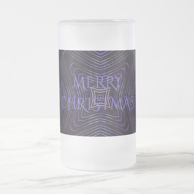 Frohe Weihnachten Schwarz Lila Kaleidoskop Design Mattglas Bierglas (Mittel)