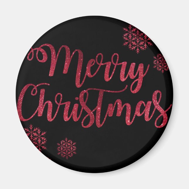 Frohe Weihnachten Schwarz-Rot-Schneeflocke Typogra Magnet (Vorne)