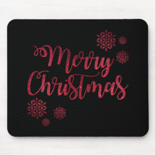 Frohe Weihnachten Schwarz-Rot-Schneeflocke Typogra Mousepad