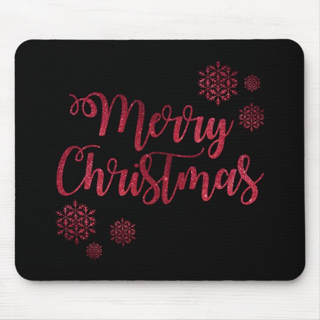 Frohe Weihnachten Schwarz-Rot-Schneeflocke Typogra Mousepad (Vorne)