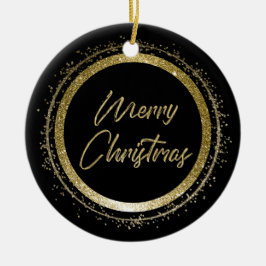 Frohe Weihnachten Schwarz und Gold Keramik Ornament