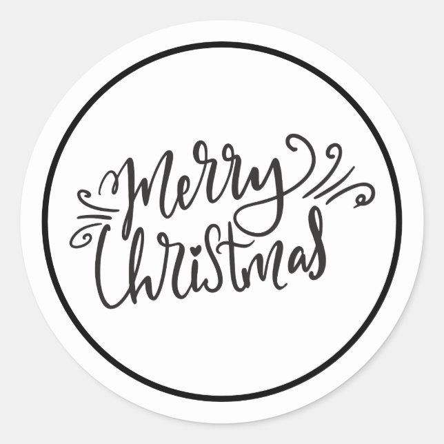 Frohe Weihnachten Schwarz und Weiß Runder Aufkleber (Vorderseite)