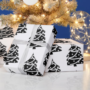 Frohe Weihnachten Schwarz & Weiß Bäume Geschenkpap Geschenkpapier