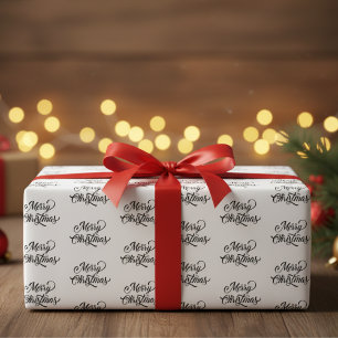 Frohe Weihnachten Schwarz-Weiß-Cursive Geschenkpapier Set