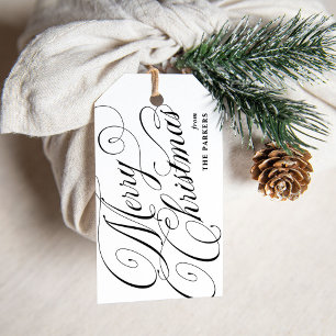 Frohe Weihnachten Schwarz-Weiß-Kalligrafie Geschenkanhänger