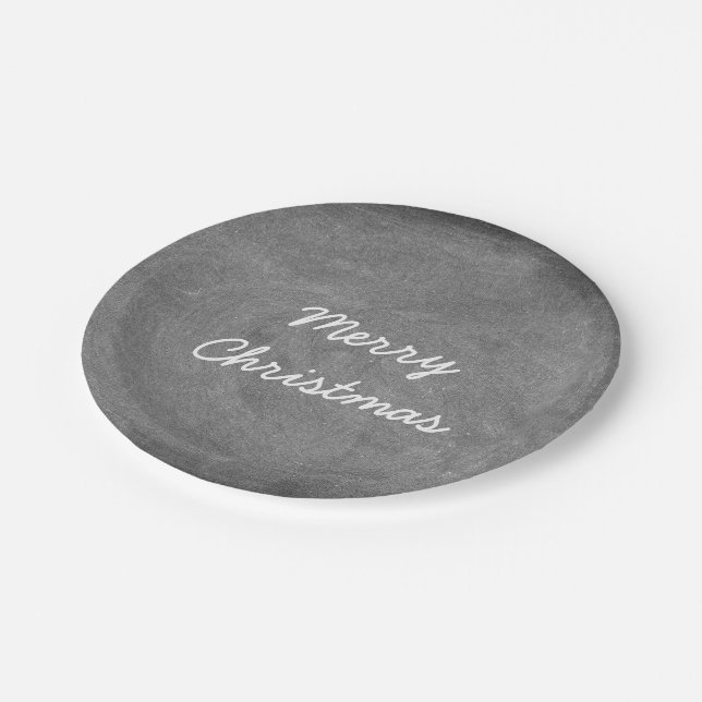 Frohe Weihnachten Schwarz-weiße Chalkboard Typogra Pappteller (Schrägansicht)