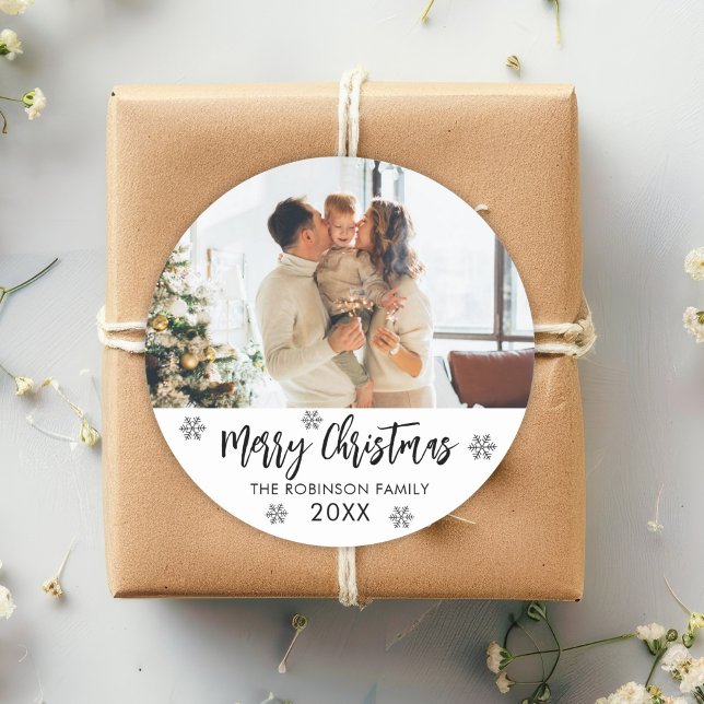 Frohe Weihnachten Schwarz-weiße Snowflake Familie  Runder Aufkleber (Von Creator hochgeladen)