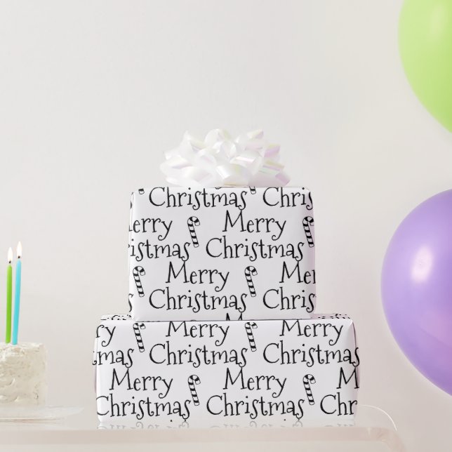 Frohe Weihnachten Schwarz-weiße Zuckerrohr Brauch  Geschenkpapier (Partygeschenke)