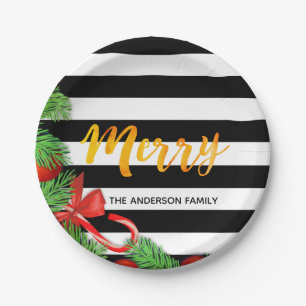 Frohe Weihnachten Schwarz-weißen Streifen Rote Dek Pappteller