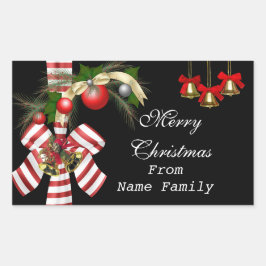 Frohe Weihnachten Schwarze Balls Gold Xmas Party Rechteckiger Aufkleber