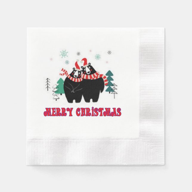 Frohe Weihnachten Schwarze Bären Serviette (Vorderseite)
