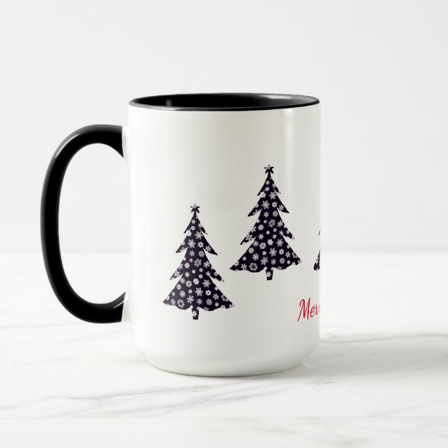 Frohe Weihnachten, schwarze Bäume mit fallendem Sc Tasse (Links)