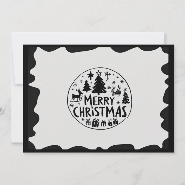 Frohe Weihnachten schwarze Flat Holiday Card (Vorderseite)