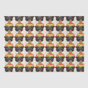 Frohe Weihnachten, schwarze Frau, helles Pullover  Seidenpapier