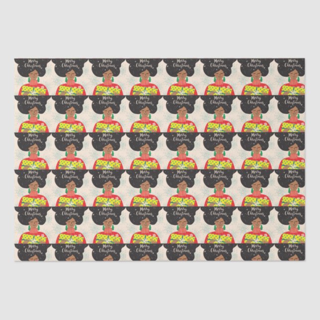 Frohe Weihnachten, schwarze Frau, helles Pullover  Seidenpapier (Vorderseite)