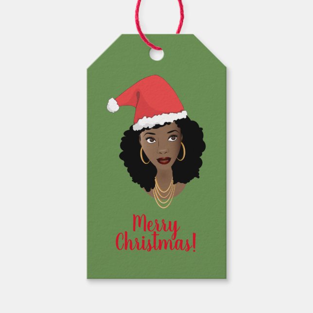 Frohe Weihnachten! Schwarze Frau, Rote Weihnachtsm Geschenkanhänger (Vorderseite)