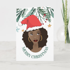 Frohe Weihnachten, schwarze Frau, rote Weihnachtsm Karte