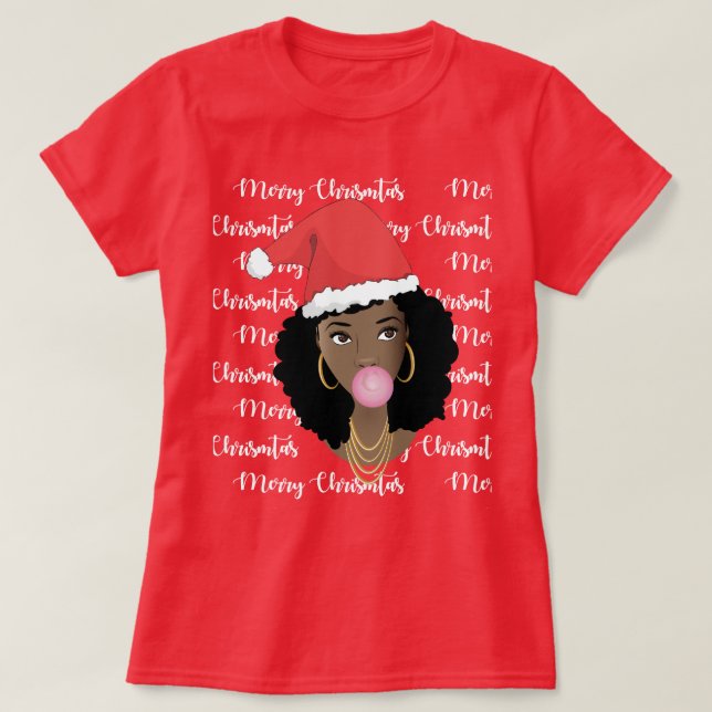 Frohe Weihnachten, Schwarze Frau, Rote Weihnachtsm T-Shirt (Design vorne)