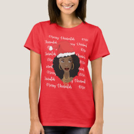 Frohe Weihnachten, schwarze Frau, rote Weihnachtsm T-Shirt