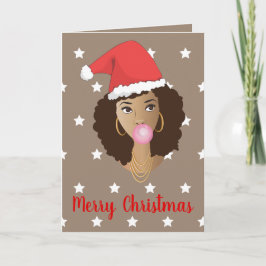 Frohe Weihnachten, Schwarze Frau, Weihnachtsmannmü Karte
