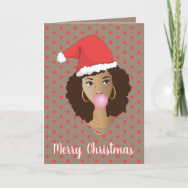 Frohe Weihnachten! Schwarze Frau, Weihnachtsmannmü Karte