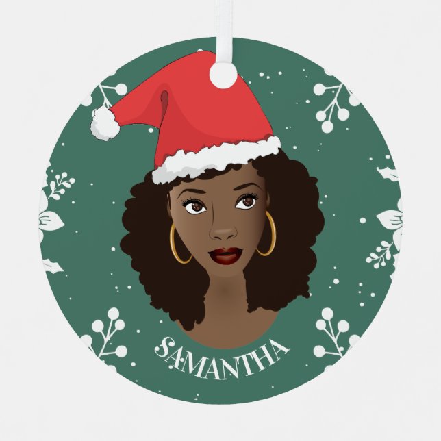 Frohe Weihnachten, Schwarze Frauen Rote Weihnachts Ornament Aus Metall (Vorderseite)