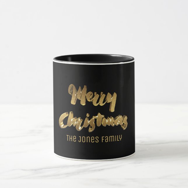 Frohe Weihnachten Schwarze Gold Text Typografie El Tasse (Zentrum)
