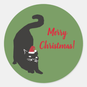 Frohe Weihnachten schwarze Katze Runder Aufkleber