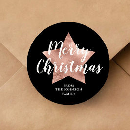 Frohe Weihnachten Schwarze Rose Gold Star Runder Aufkleber