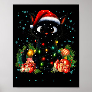 Frohe Weihnachten Schwarze süße Katze Weihnachtsma Poster
