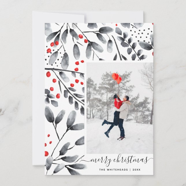 Frohe Weihnachten Schwarze Wasserfarbe Modernes Fo (Vorderseite)