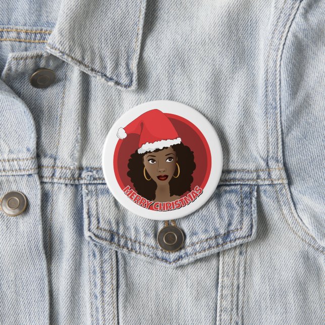 Frohe Weihnachten, schwarze Weihnachtsmannmütze Button (Beispiel)