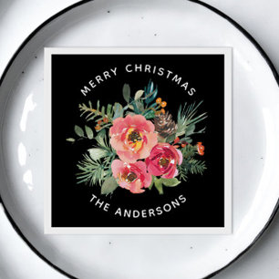 Frohe Weihnachten. Schwarzer Kiefernwald Serviette