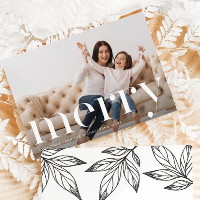 Frohe Weihnachten Schwarzes Botanisches Foto Einladung (Von Creator hochgeladen)