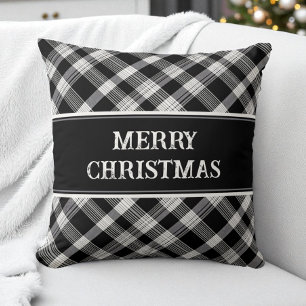 Frohe Weihnachten Schwarzes Kariertes Muster Moder Kissen