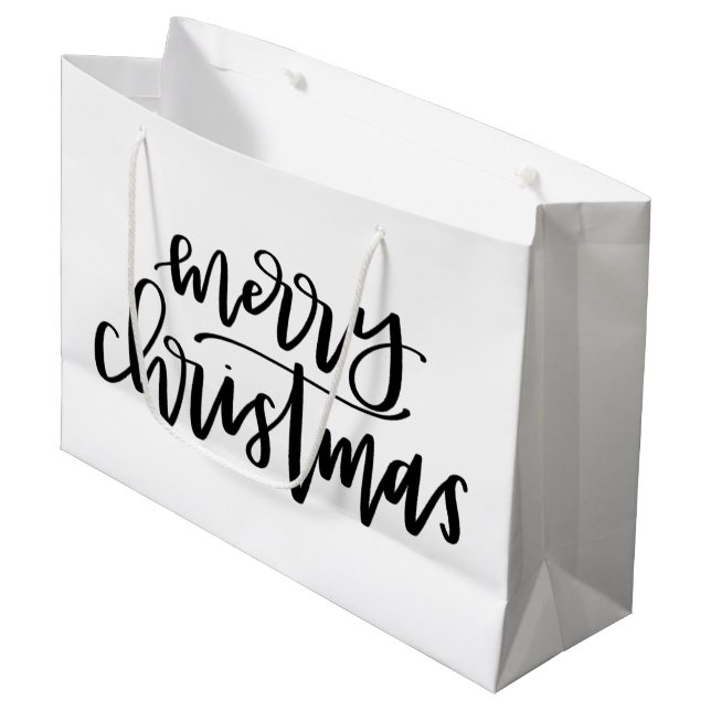 Frohe Weihnachten - Schwarzweiss-Geschenk-Tasche Große Geschenktüte (Vorderseite Schrägansicht)