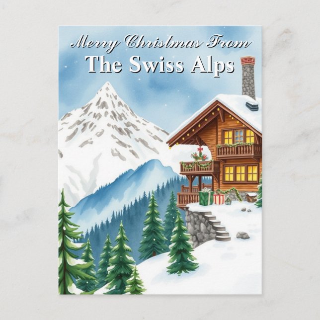 Frohe Weihnachten Schweizer Alpen Snowy Chalet Ber Postkarte (Vorderseite)