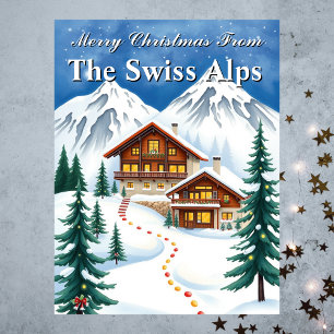 Frohe Weihnachten Schweizer Alpen Winter Chalet Ur Postkarte