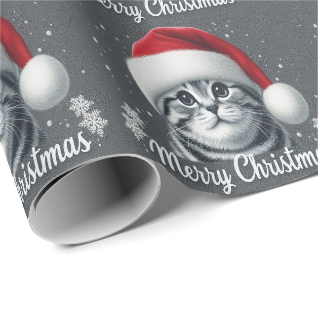Frohe Weihnachten Scottish Fold Cat, Xmas Santa Ca Geschenkpapier (Rolleneckpunkt)