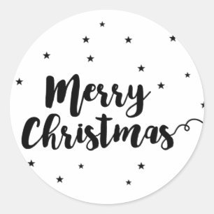 Frohe Weihnachten - Script Typografie und Sterne Runder Aufkleber