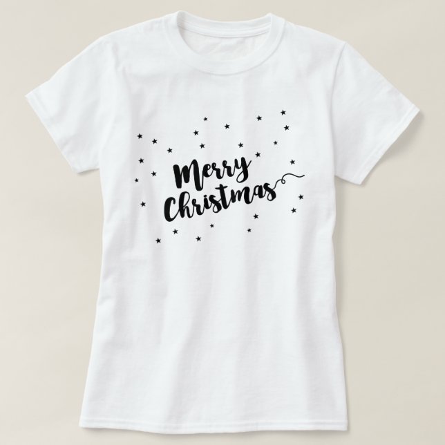 Frohe Weihnachten - Script Typografie und Sterne T-Shirt (Design vorne)