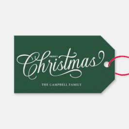 Frohe Weihnachten Script Waldgrün Geschenkanhänger