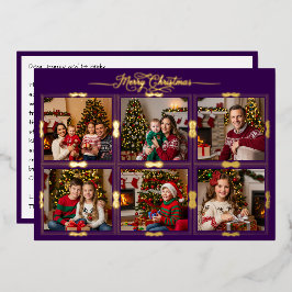 Frohe Weihnachten sechs Gerahmte Bilder Front Lila Folien Feiertagskarte