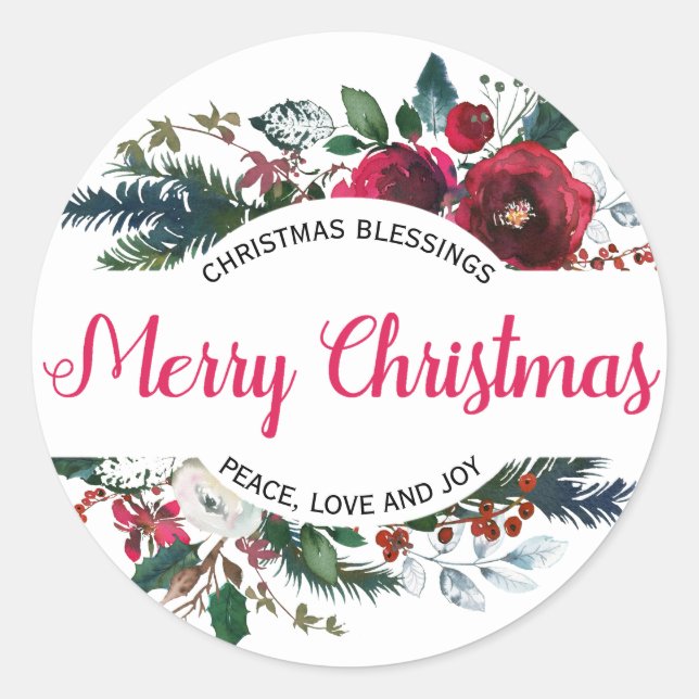 Frohe Weihnachten Segnungen Rote Blüte Runder Aufkleber (Vorderseite)