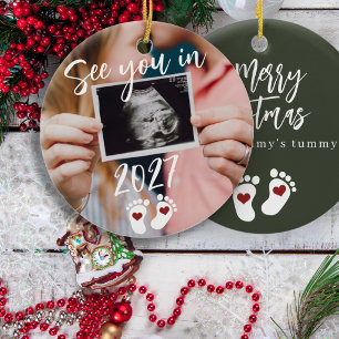 Frohe Weihnachten sehen wir uns 2027 Foto Schwange Keramik Ornament