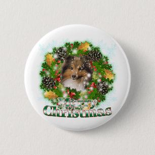 Frohe Weihnachten Sheltie Button